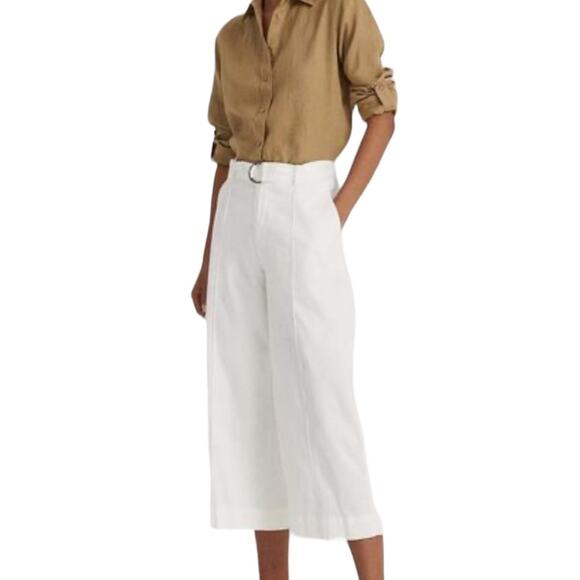 Lauren Ralph Lauren Belted Wide Leg Cropped High Waist Pants Flat Front Size 10 - Picture 3 of 7